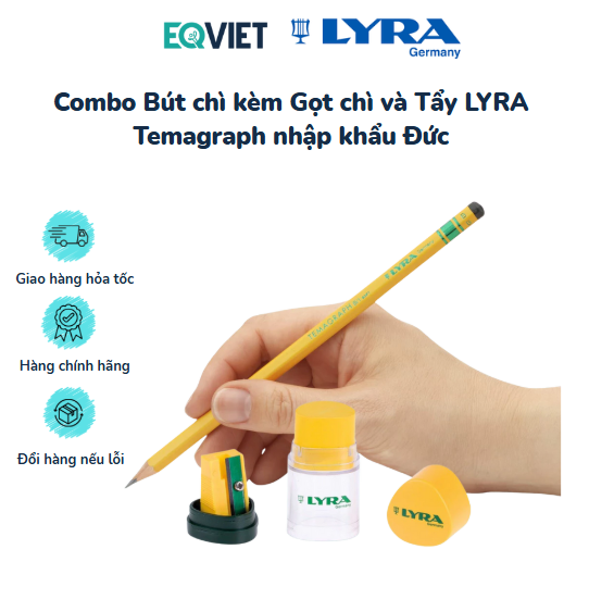 Combo Bút chì kèm Gọt chì và Tẩy LYRA Temagraph nhập khẩu Đức