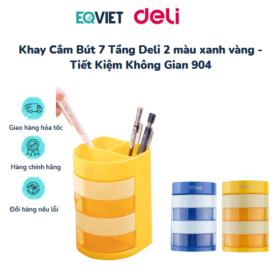 Khay Cắm Bút 7 Tầng Deli 2 màu xanh vàng - Tiết Kiệm Không Gian 904