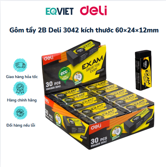 Gôm tẩy 2B Deli 3042 kích thước 60×24×12mm