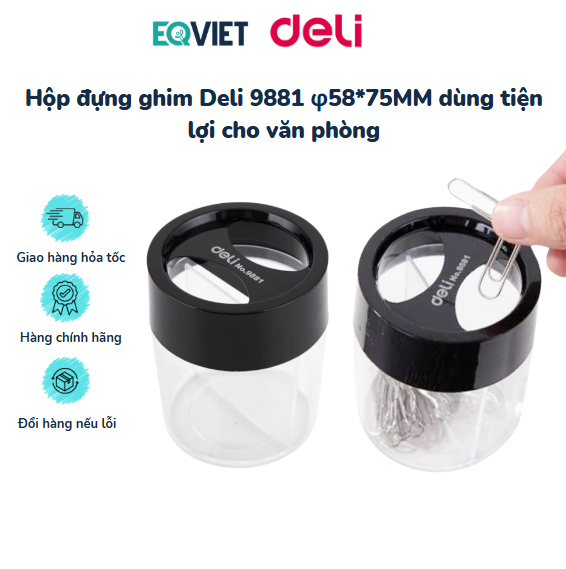 Hộp đựng ghim Deli 9881 φ58*75MM dùng tiện lợi cho văn phòng