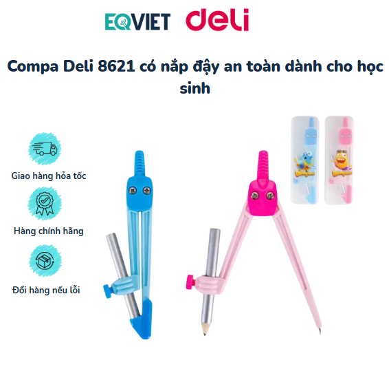 Compa Deli 8621 có nắp đậy an toàn dành cho học sinh