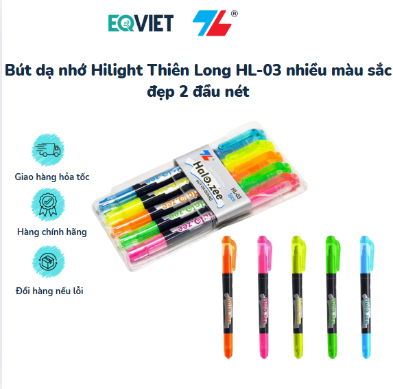 Bút dạ nhớ Hilight Thiên Long HL-03 nhiều màu sắc đẹp 2 đầu nét
