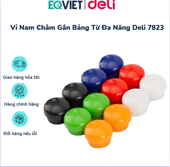 Vỉ Nam Châm Gắn Bảng Từ Đa Năng Deli 7823 - Đường Kính 15mm, Vỉ 12 Cái