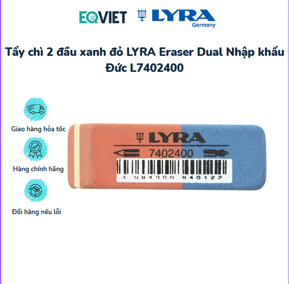 Tẩy chì 2 đầu xanh đỏ LYRA Eraser Dual Nhập khẩu Đức L7402400