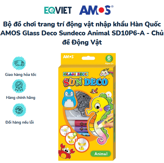 Bộ đồ chơi trang trí động vật nhập khẩu Hàn Quốc AMOS Glass Deco Sundeco Animal SD10P6-A - Chủ đề Động Vật
