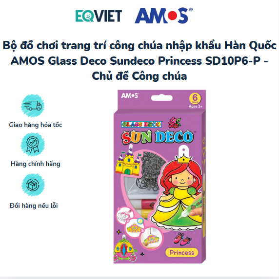 Bộ đồ chơi trang trí công chúa nhập khẩu Hàn Quốc AMOS Glass Deco Sundeco Princess SD10P6-P - Chủ đề Công chúa