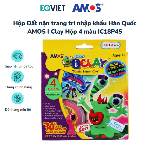 Hộp Đất nặn trang trí nhập khẩu Hàn Quốc AMOS I Clay Hộp 4 màu IC18P4S
