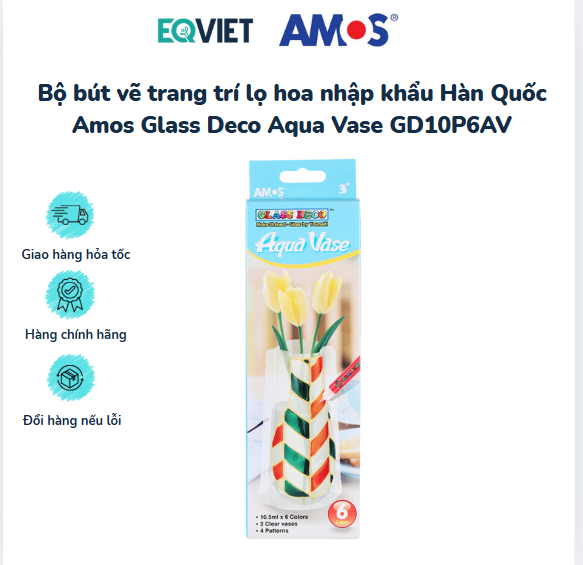 Bộ bút vẽ trang trí lọ hoa nhập khẩu Hàn Quốc Amos Glass Deco Aqua Vase GD10P6AV