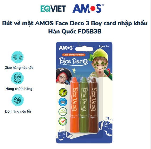 Bút vẽ mặt AMOS Face Deco 3 Boy card nhập khẩu Hàn Quốc FD5B3B