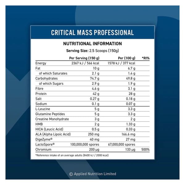 Applied Nutrition Critical Mass Professional - Lean Mass Gainer 6KG (40 Servings)