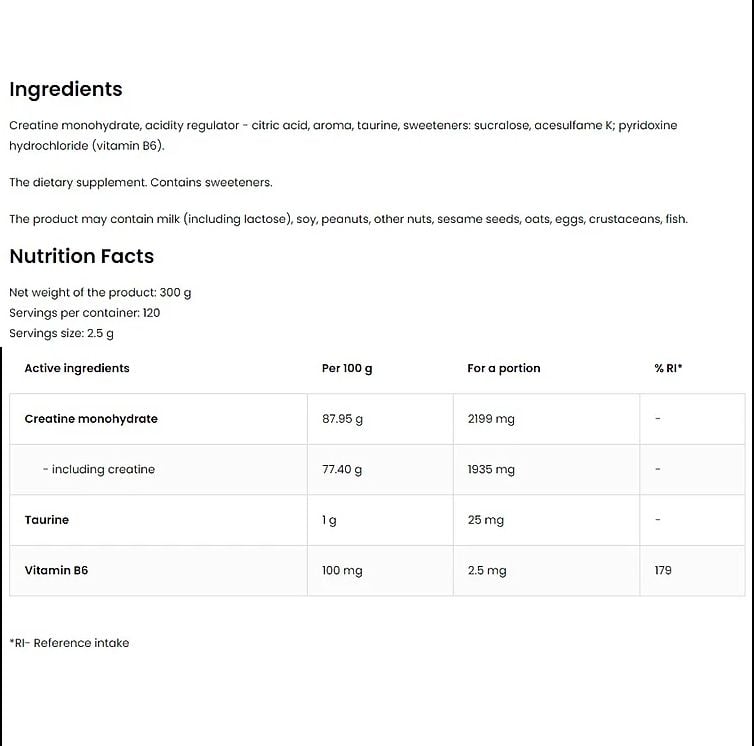OstroVit Creatine Monohydrate 300G (60 Servings)