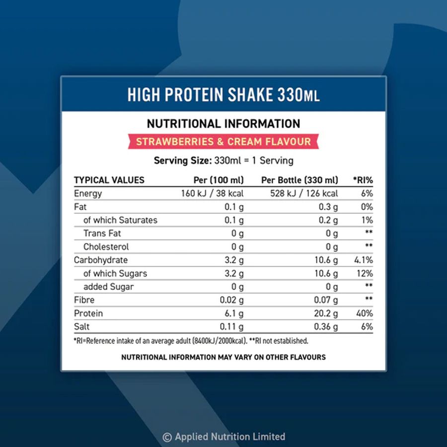 Applied Nutrition High Protein Shake 330ML (Pack 8 chai)