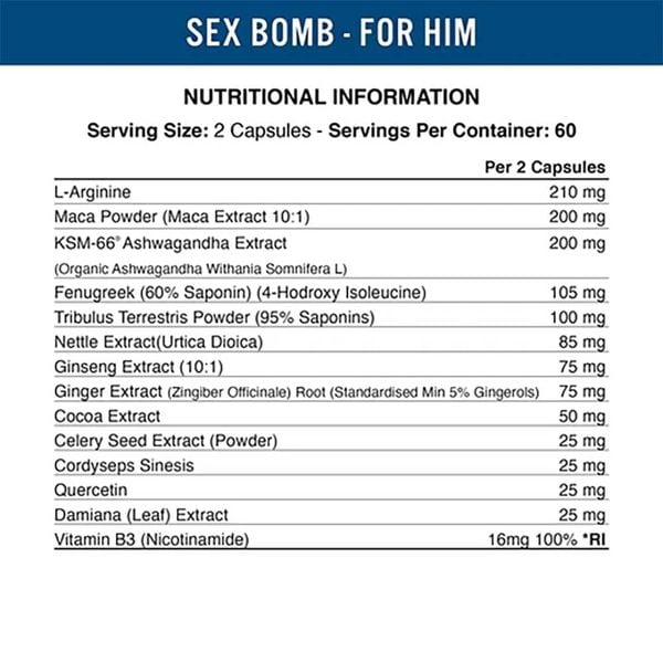 Applied Nutrition Sex Bomb For Him 120 Viên (60 Servings)