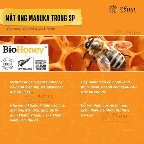 Kem Mụn Giảm Thâm Mật Ong Manuka MG300+ BioHoney Natural Acne Cream 50g