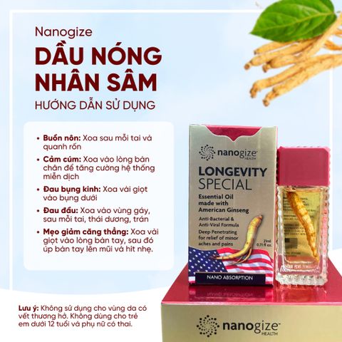 Dầu Nóng Tinh Dầu Nhân Sâm Mỹ Nanogize Longevity Essential Oil 21ml