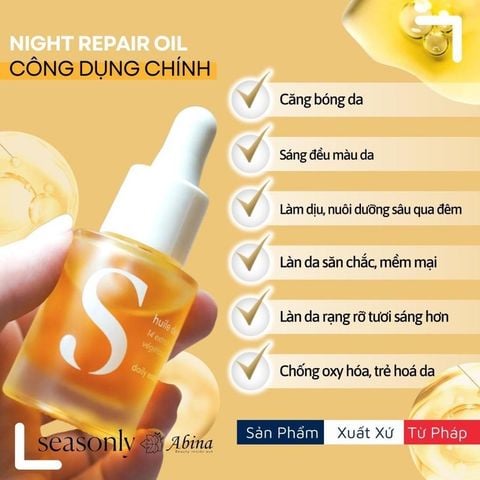 Dầu dưỡng phục hồi da ban đêm Seasonly Night Repair Oil (Huile De Nuit) 15ml
