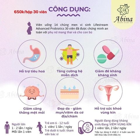 Công dụng men vi sinh 14 chủng lợi khuẩn Lifestream Advanced Probiotics