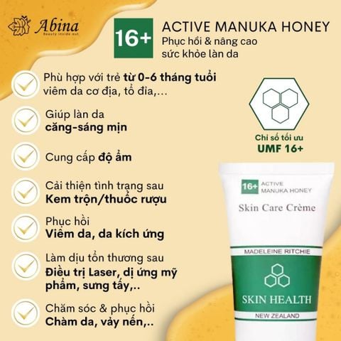 Kem Mật Ong Manuka UMF 16+ Phục Hồi Da Nhiễm Cort, Chàm Madeleine Ritchie 80ml