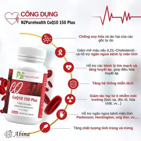 Viên uống Bổ Tim Mạch, chống oxy hóa CoQ10 150 Plus NzPureHealth