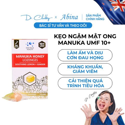 Kẹo Ngậm Mật Ong Manuka UMF 10+ Deep Blue Health Chanh & Gừng 6 Viên