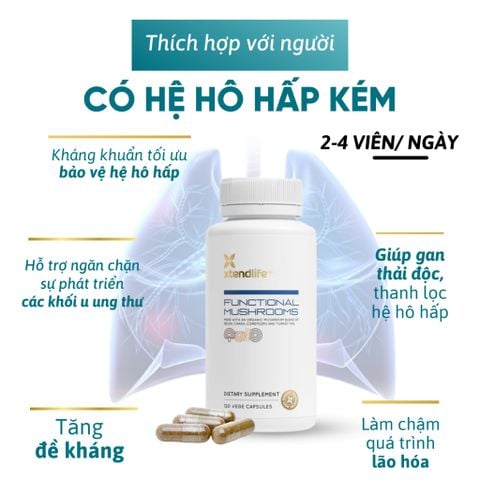 Viên bổ phổi tăng miễn dịch XtendLife Functional Mushrooms 120v Dr Chubby
