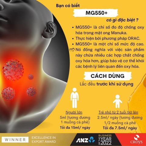 Siro mật ong Tranzalpine Organic Manuka Throat and Chest Syrup MG550+ - Giảm ho, đau họng