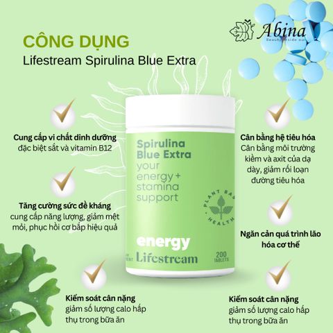 Viên Tảo Xoắn Hữu Cơ Đẹp Da, Bổ Não Lifestream Spirulina Blue Extra 200 Viên