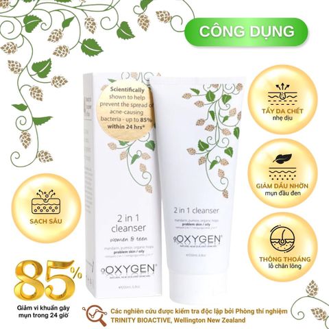 Sữa rửa mặt & Tẩy Tế Bào Chết Cho Da Dầu Mụn Oxygen 2 In 1 Cleanser 200mL