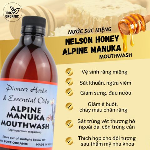 Nước Súc Miệng Keo Ong Organic Nelson Honey Alpine Manuka Giảm Hôi Miệng, Nhiệt Miệng
