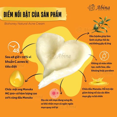 Kem Mụn Giảm Thâm Mật Ong Manuka MG300+ BioHoney Natural Acne Cream 50g
