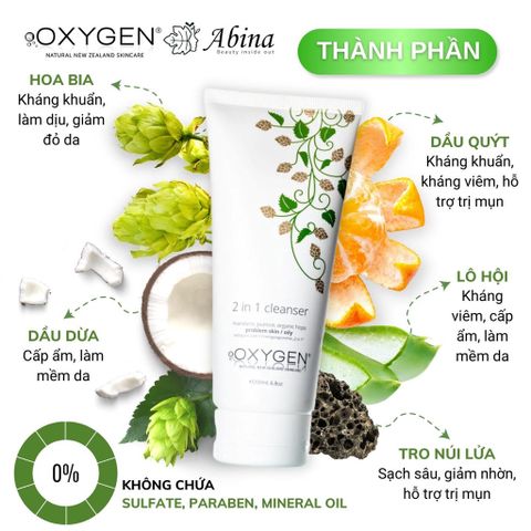 Sữa rửa mặt & Tẩy Tế Bào Chết Cho Da Dầu Mụn Oxygen 2 In 1 Cleanser 200mL