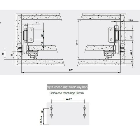 Ray Hộp Alto-S Giảm Chấn H80mm Hafele 552.35.365