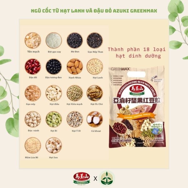 Bột ngũ cốc dinh dưỡng từ hạt lanh và đậu đỏ Azuki thương hiệu Greenmax từ Đài Loan