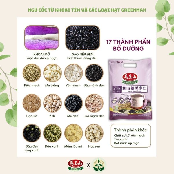 Bột ngũ cốc dinh dưỡng khoai tím và các loại hạt thương hiệu Greenmax từ Đài Loan