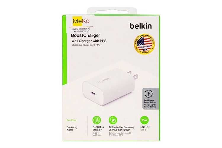Củ sạc nhanh Belkin 25W USB-C chuẩn PD/PPS 1 cổng