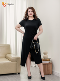  Đầm Cotton cổ tròn vạt lệch 
