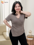 Combo 2 Áo Cotton cổ tim vạt chéo (Nâu-Đen) 