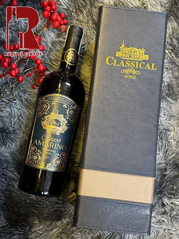Rượu Vang Capo Amarino Primitivo 19 độ IGT - Hộp Quà Tết Sơn Mài