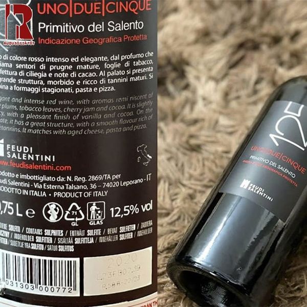 Rượu Vang Ý Đỏ 125 Primitivo Del Salento 14 Độ