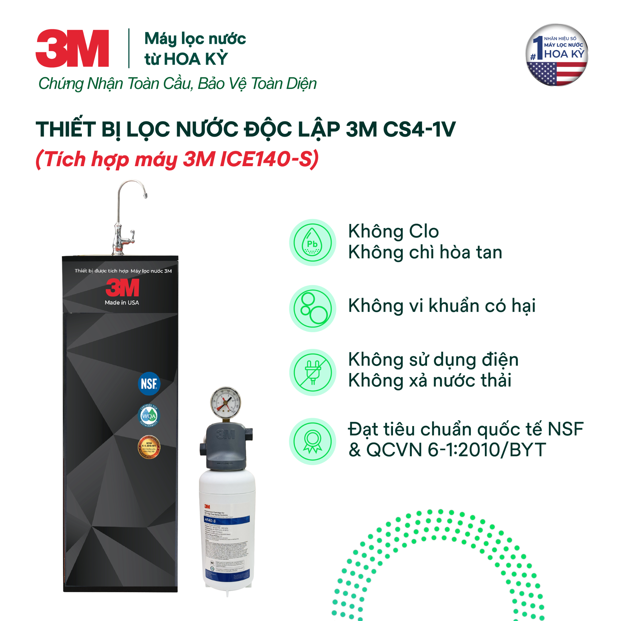  Cây Lọc Nước Uống Trực Tiếp 3M CS4-1V (Tích Hợp Máy Lọc Nước 3M ICE140-S) 