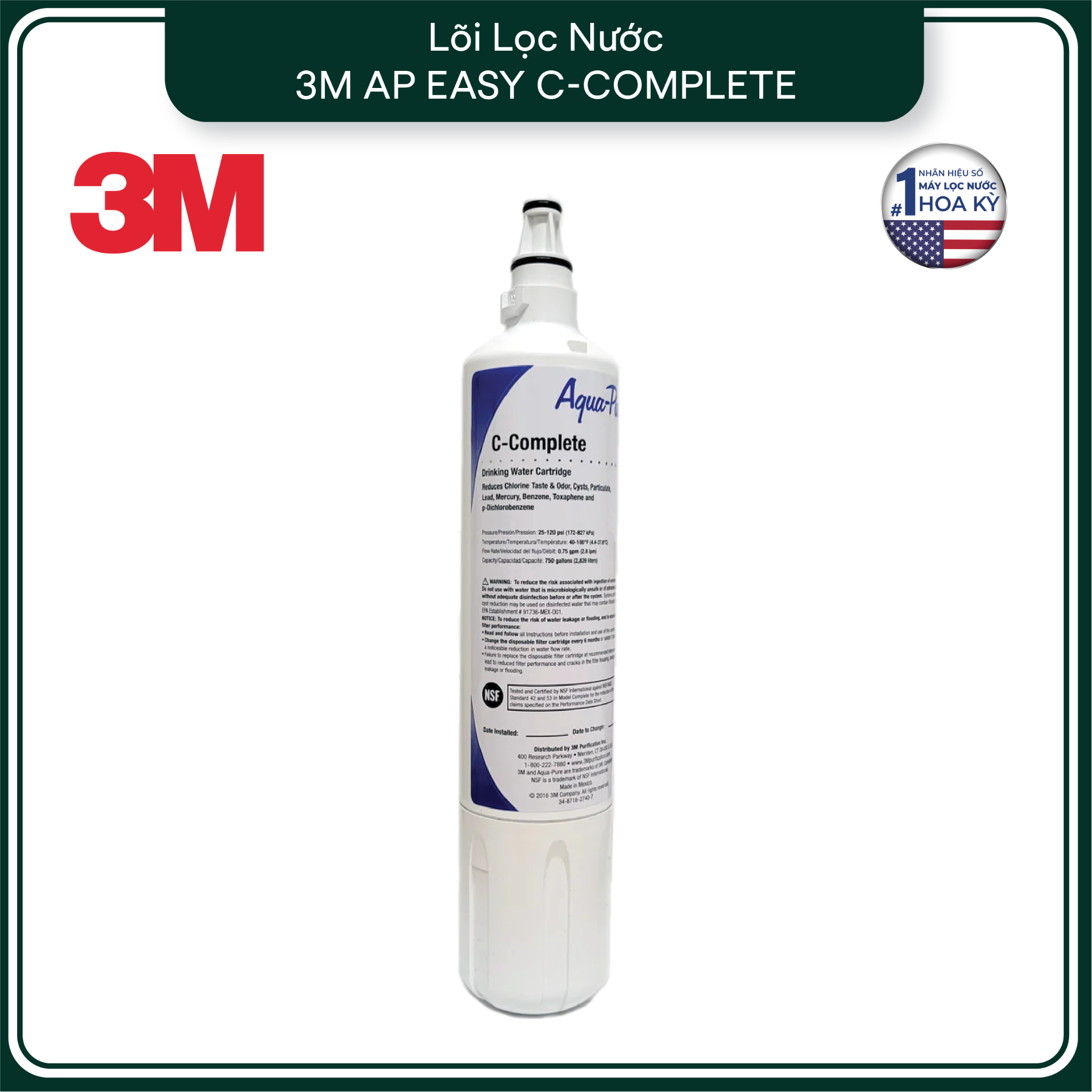  Lõi Thay Cho Máy Lọc Nước Để Bàn 3M CTM-02 (Mã Lõi C-Complete) 