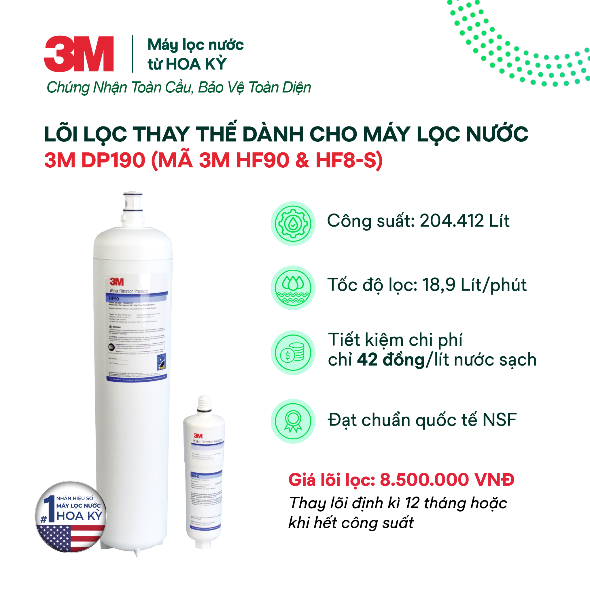  Lõi Thay Cho Máy Lọc Nước Thương Mại 3M DP190 (3M HF90 & HF8-S) 