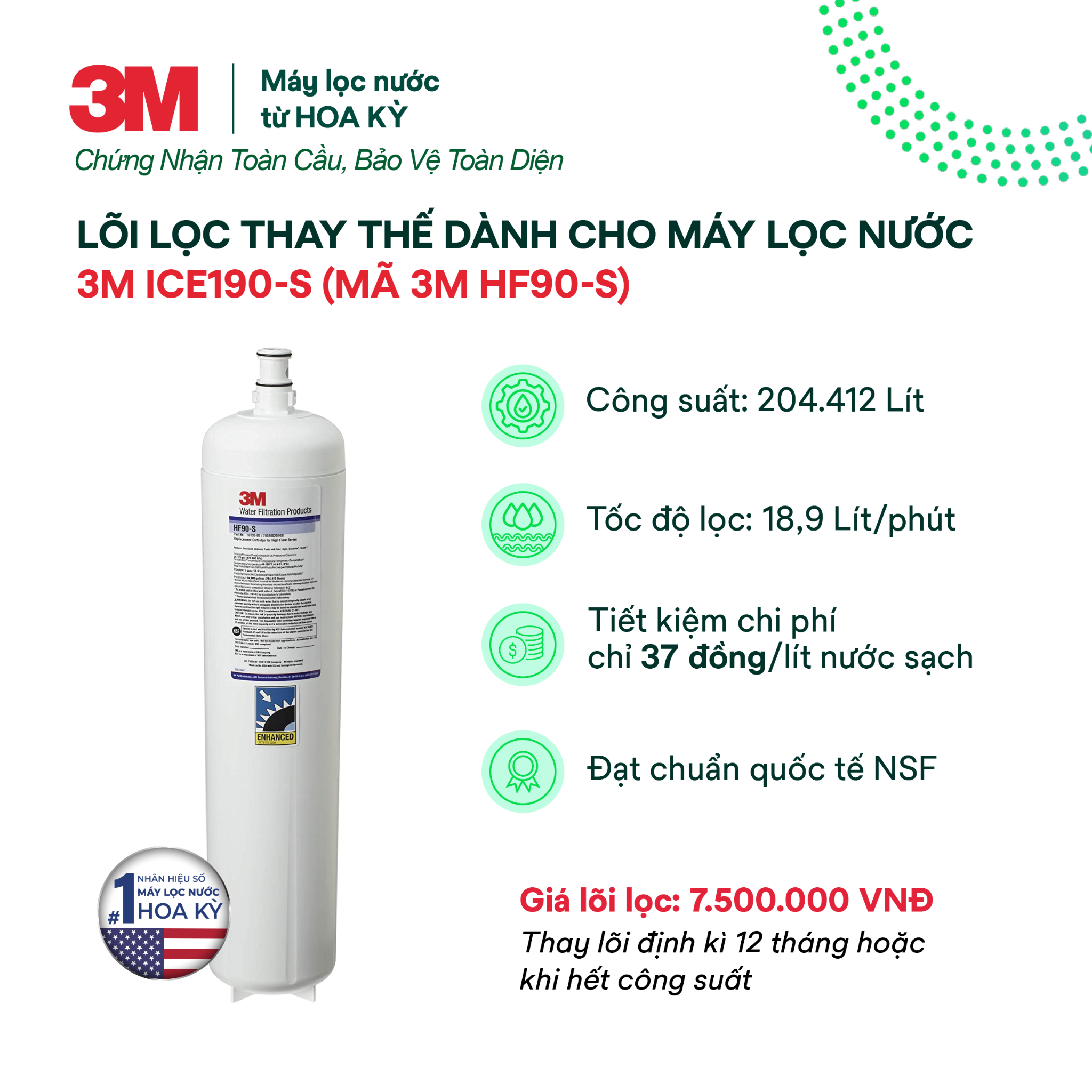  Lõi Thay Cho Máy Lọc Nước Công Suất Lớn 3M ICE190-S & DP190 (Mã HF90-S) 