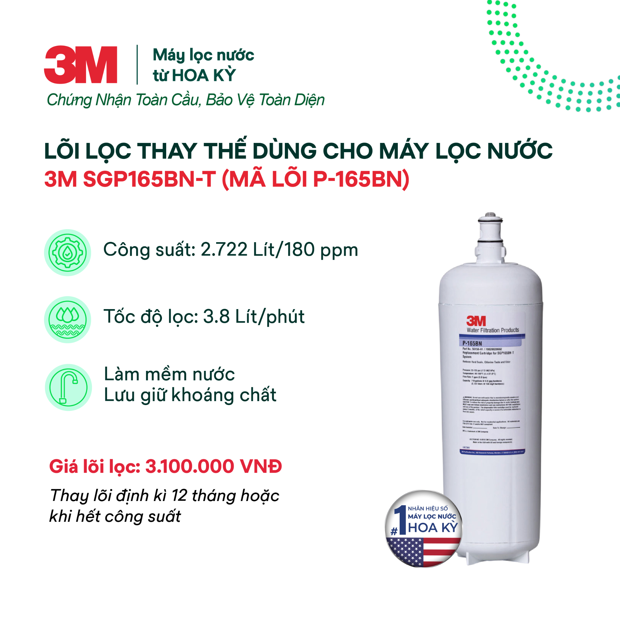  Lõi Lọc Thay Thế Cho Máy Lọc Nước 3M SGP165BN-T (Mã Lõi P-165BN) 