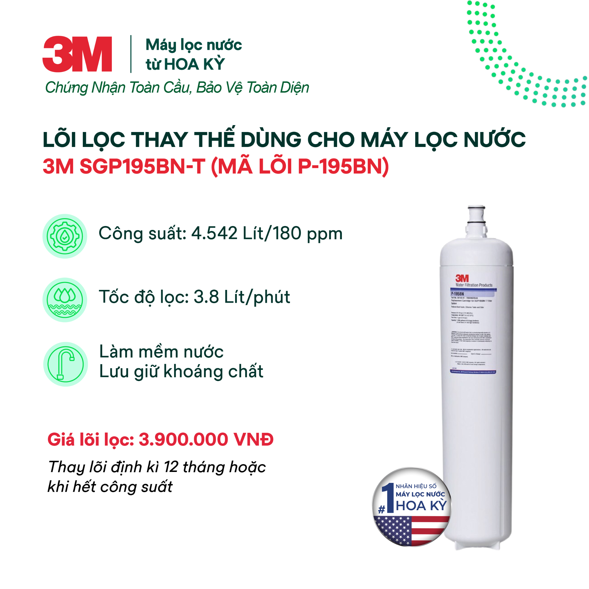  Lõi Lọc Thay Thế Cho Máy Lọc Nước 3M SGP195BN-T (Mã lõi P-195BN) 