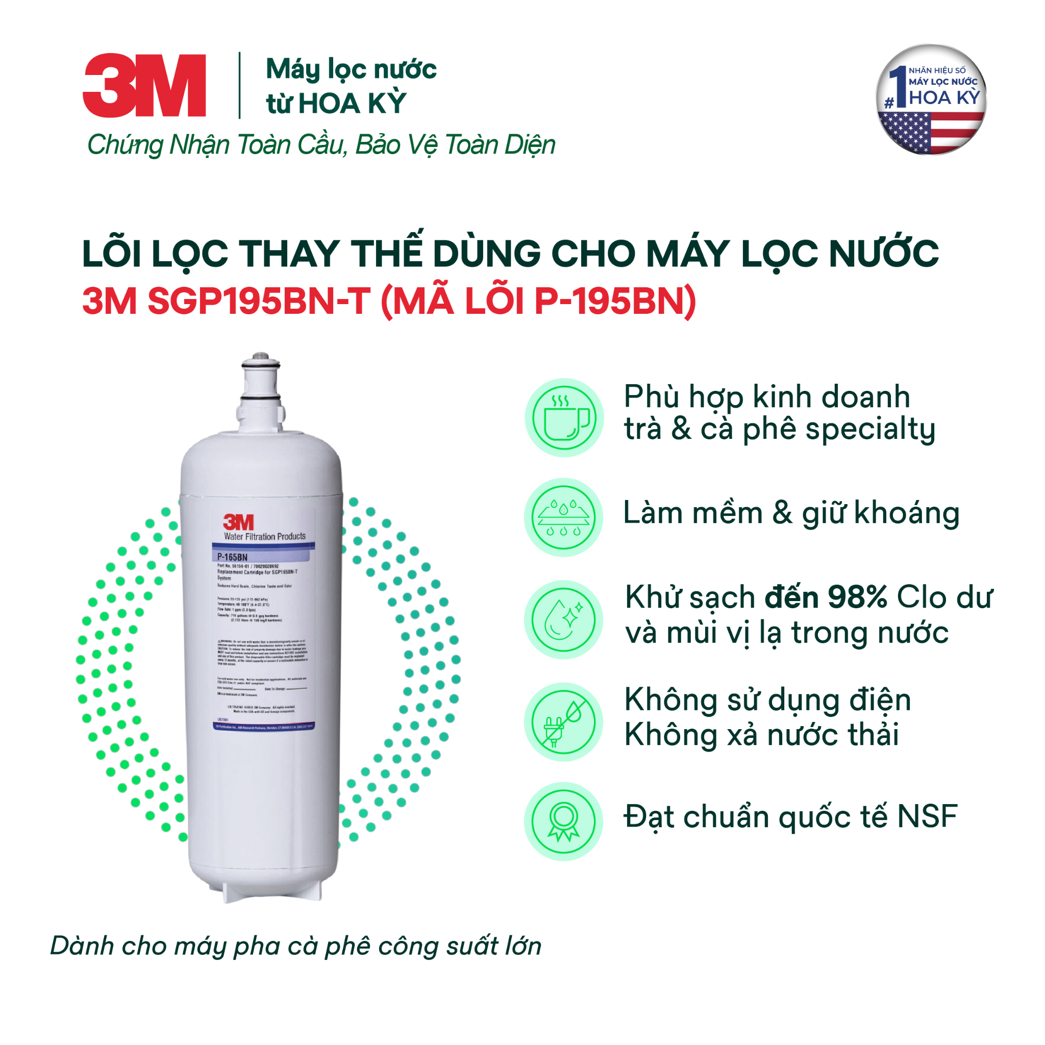  Lõi Lọc Thay Thế Cho Máy Lọc Nước 3M SGP195BN-T (Mã lõi P-195BN) 