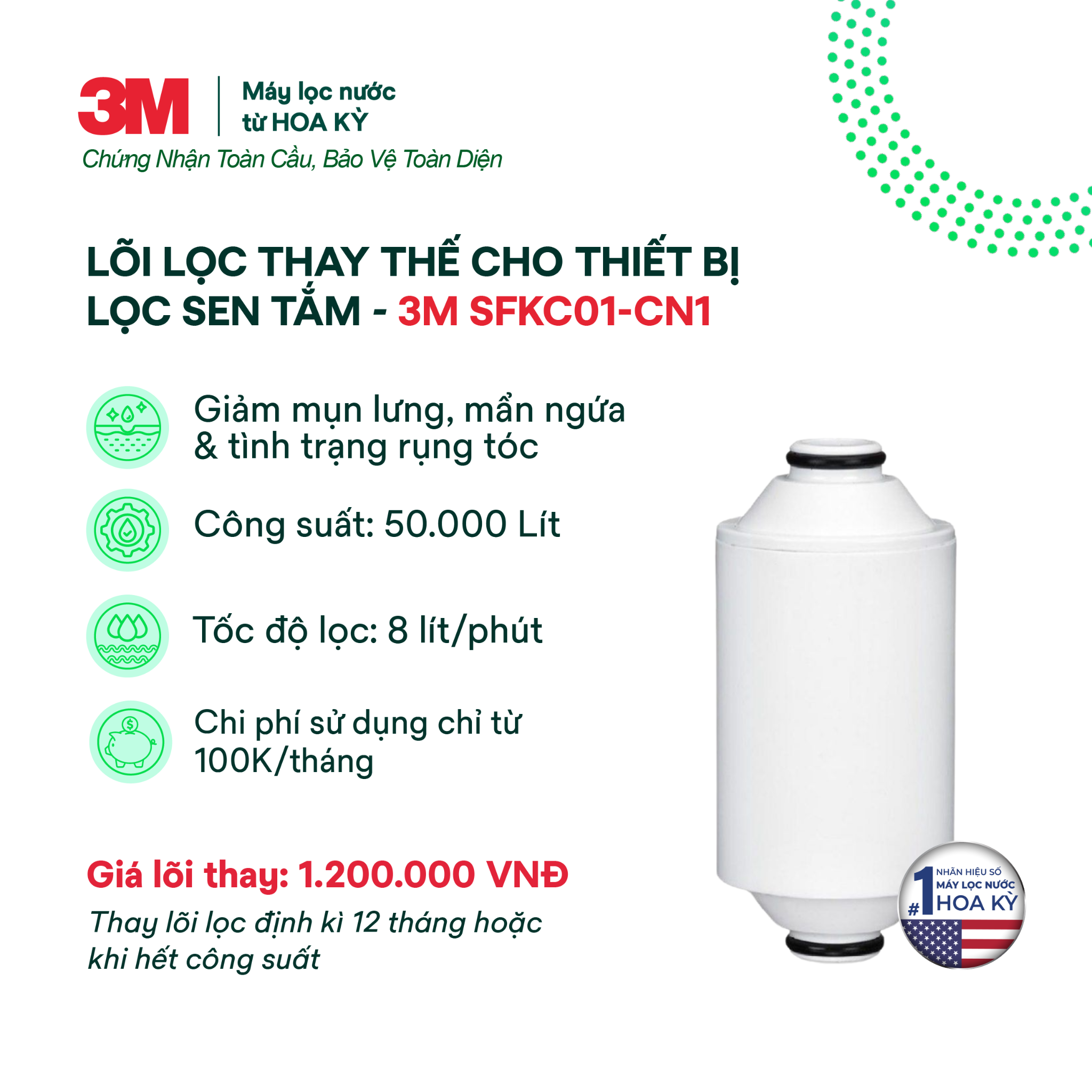  Lõi Lọc Thay Thế Cho Lọc Sen Tắm 3M SFKC01-CN1 
