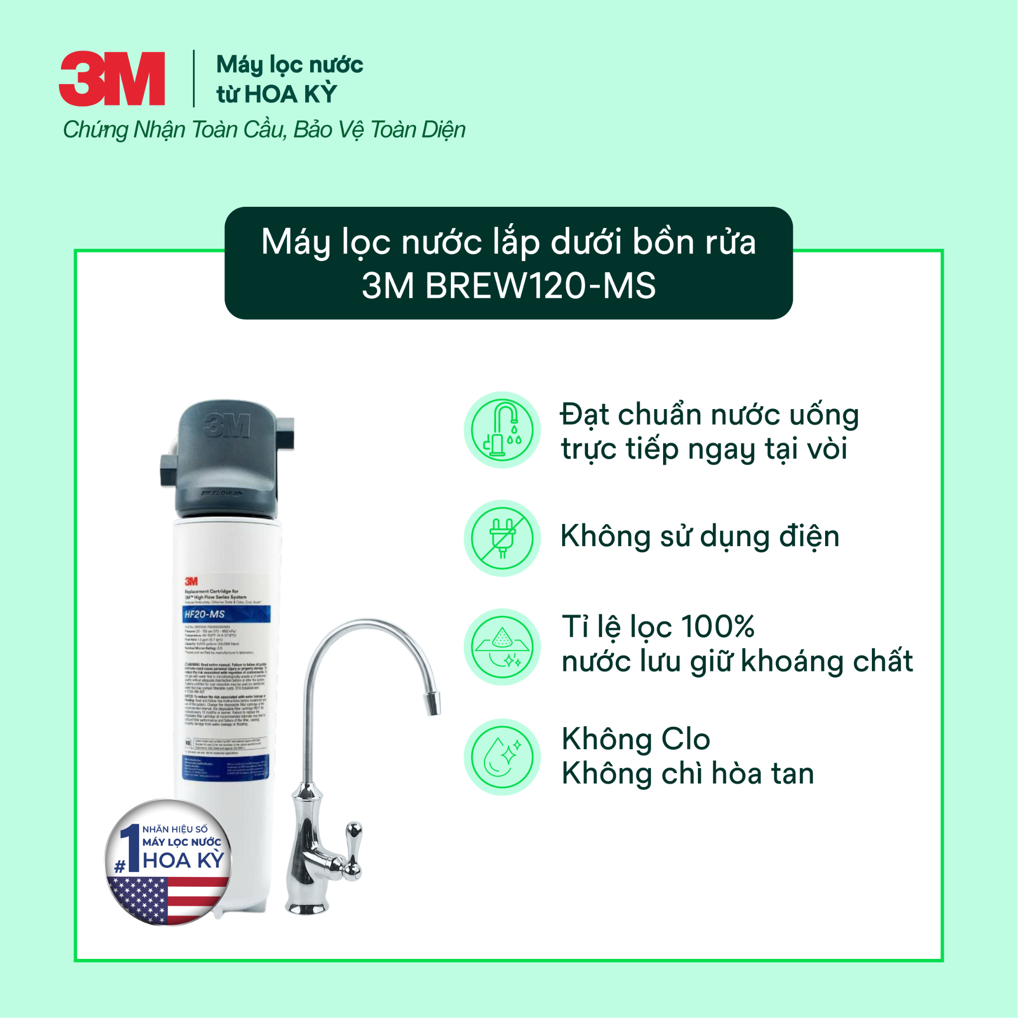  Máy Lọc Nước Lắp Dưới Bồn Rửa 3M BREW120-MS Kèm Vòi 3M 