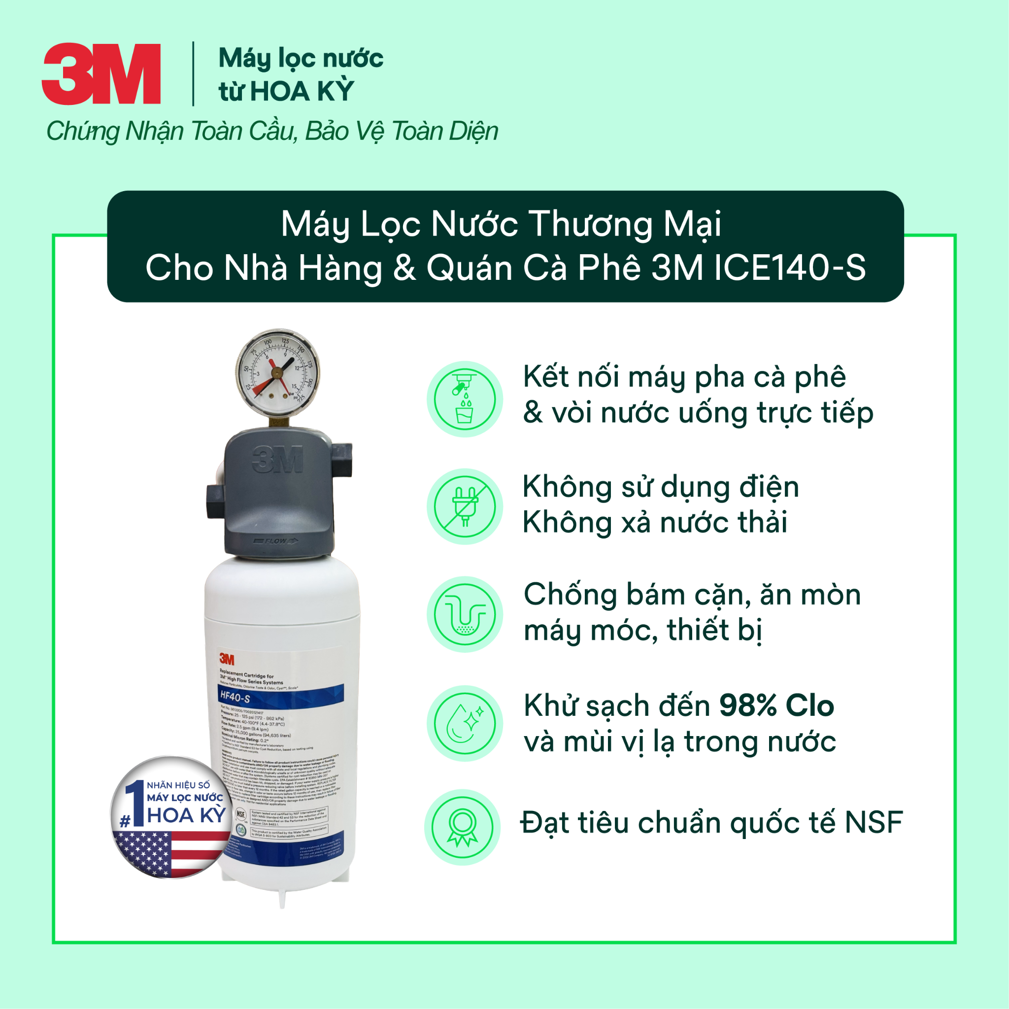  Máy Lọc Nước Công Suất Lớn Dành Cho Nhà Hàng, Quán Cà Phê 3M ICE140-S 
