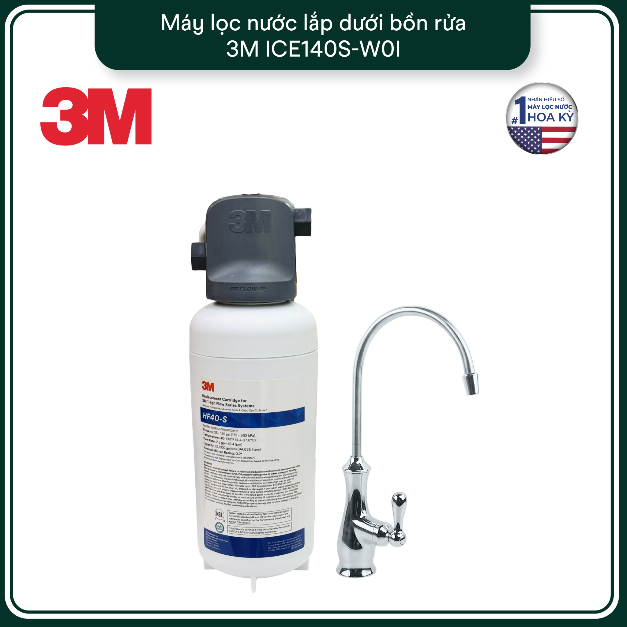  Máy Lọc Nước Lắp Dưới Bồn Rửa 3M ICE140S-WOI Kèm Vòi 3M 